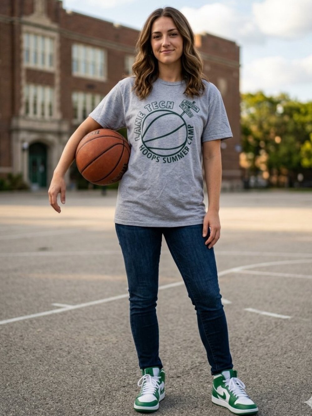 Gildan Lane Tech Hoops Summer Camp Graphic T-Shirt L Gray Vintage Chicago